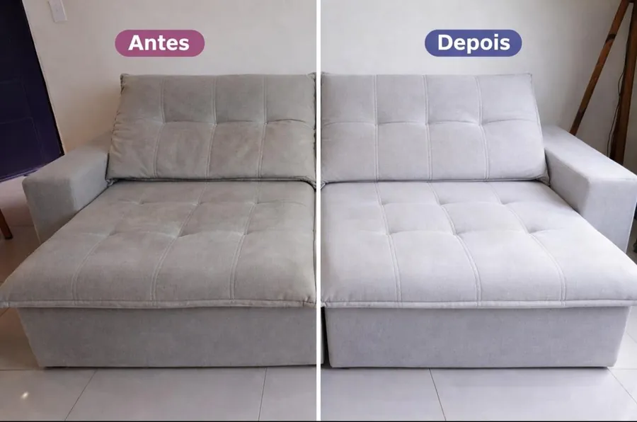 Sofá retrátil antes e depois da limpeza